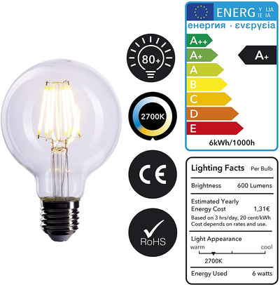 High-quality 3 x filament light bulb E27 socket 6w replaces 60w bulb warm white