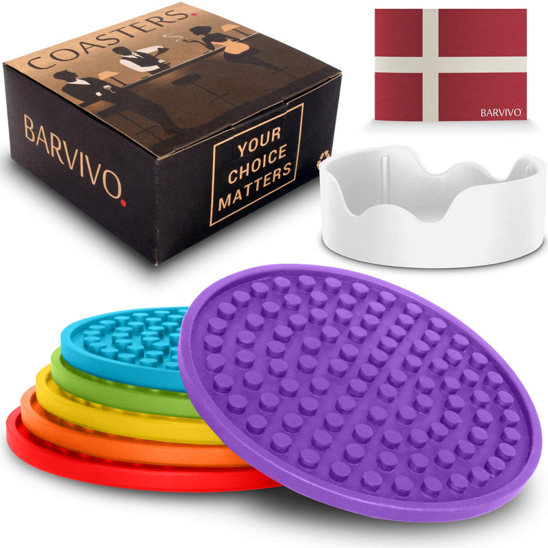 BARVIVO RAINBOW DRINK COASTER WITH HOLDER SET OF 6 - TABLE PROTECTION FOR EVERY TABLE TYPE WOOD