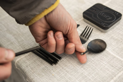 Travel cutlery from camping cutlery set for 1 person with chopsticks and case