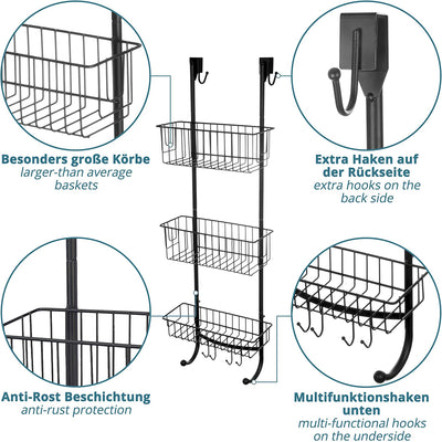 Shower Shelf with 3 Levels Grey/Chrome Look Bathroom Shelf No Drilling for Hanging 86x30x