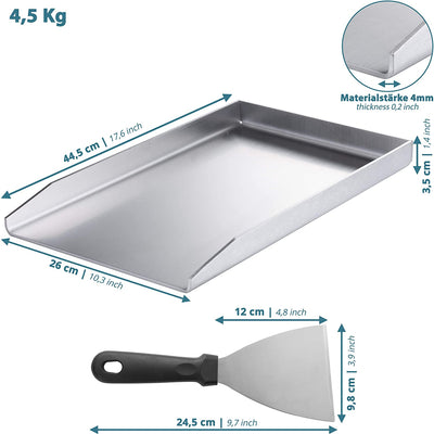 Stainless steel grill plate plancha universal size 30 x 40 cm for many coals