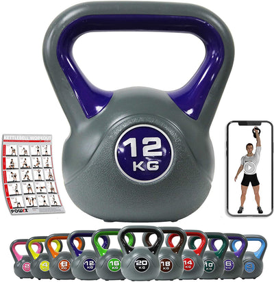 Kettlebell plastic 220 kg including workout I kettlebell in various colors