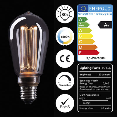 Smoky Edison Illusion Filament Light Bulb E27 Socket In Smoked Glass Look