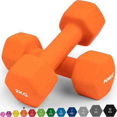 Hexagonal neoprene dumbbells 2 x 2 kg (pair) including workout I 05 10 kg I weights