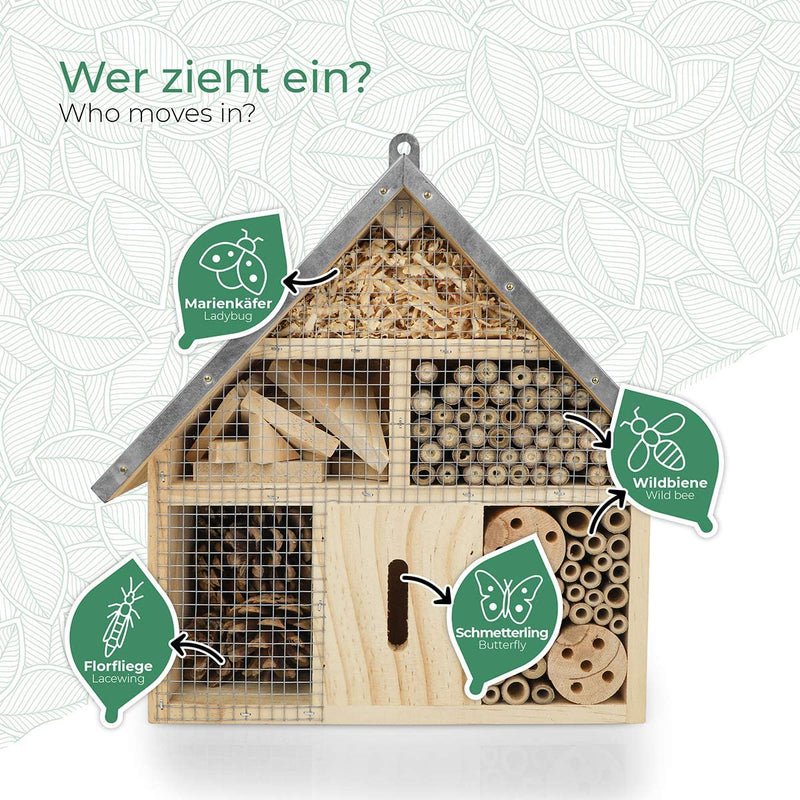 I Insect Hotel with Metal Roof Untreated Insect House Made of Natural Wood