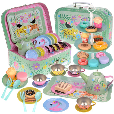 Children's play tin tea set carrying bag children's tableware play kitchen 15