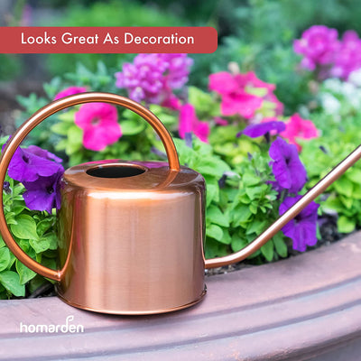 HOMARDEN COPPER COLORED 40OZ. WATERING CAN - METAL WATERING CAN WITH SIMPLE LONG SPOUT FOR INDOOR PLANTS