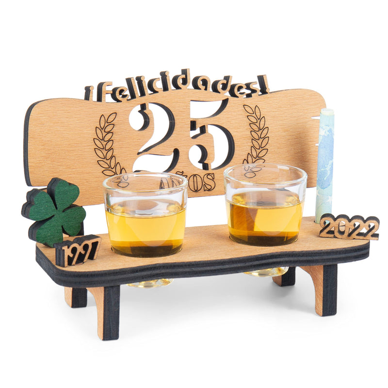 Liquor bench with year number, wooden laurel wreath with number engraving, gift for the 50th