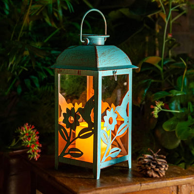 STEADYDOGGIE SOLAR LANTERN FOR OUTDOOR - BRIGHT FLICKERING LED CANDLE - TABLE AND HANGING LAMP - INDOOR AND OUTDOOR - EXTRA METAL LANTERN IN ANTIQUE STYLE - LIGHT BLUE