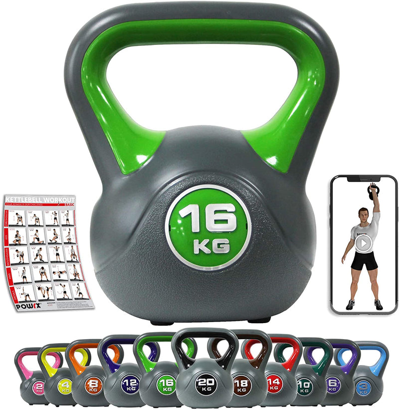 Kettlebell plastic 220 kg including workout I kettlebell in various colors