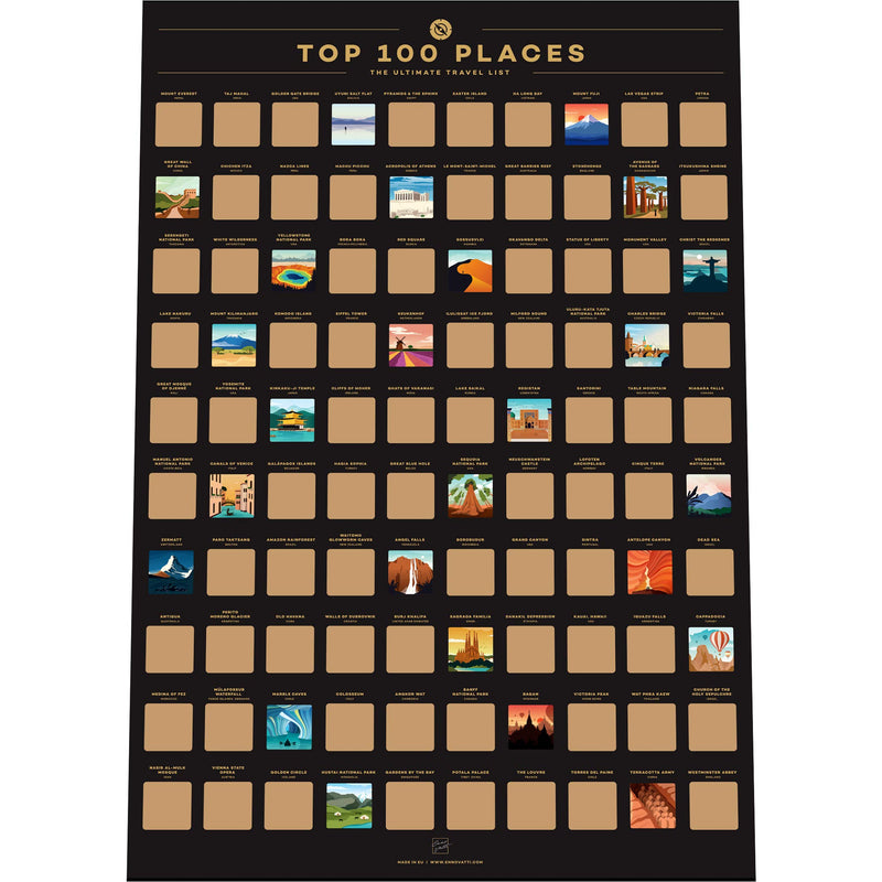 ENNO VATTI 100 PLACES SCRATCH OFF POSTER - BEST TRAVEL DESTINATIONS BUCKET LIST SCRATCH CARD