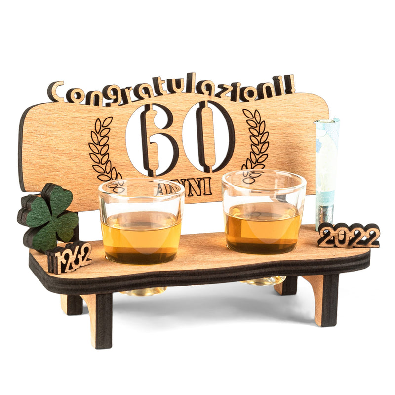 Liquor bench with year number, wooden laurel wreath with number engraving, gift for the 50th