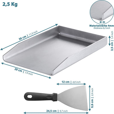 Stainless steel grill plate plancha universal size 30 x 40 cm for many coals