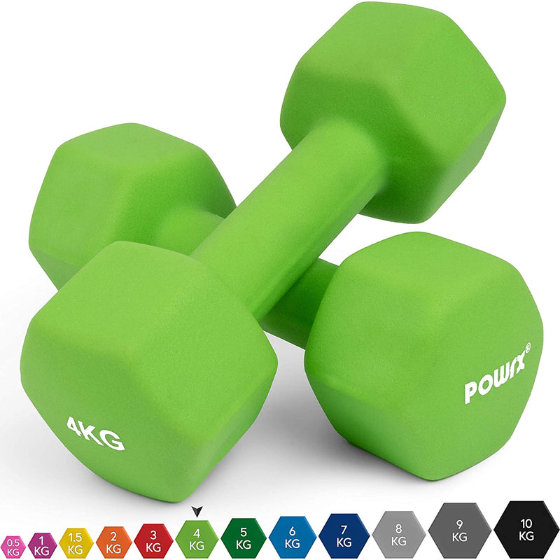 Hexagonal neoprene dumbbells 2 x 2 kg (pair) including workout I 05 10 kg I weights