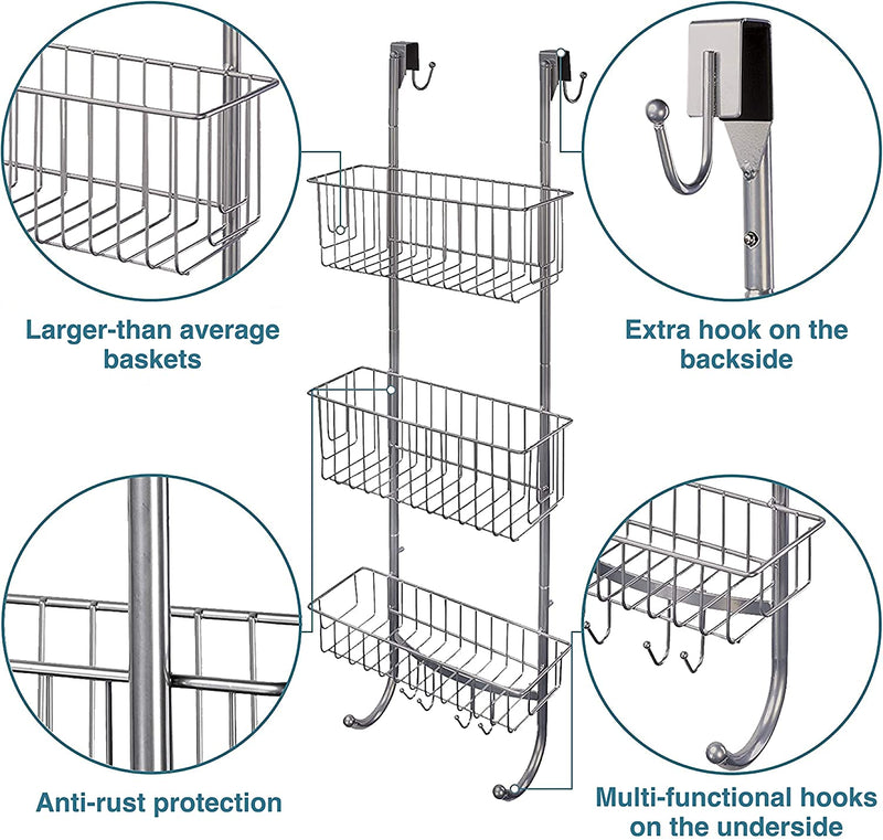 Shower Shelf with 3 Levels Grey/Chrome Look Bathroom Shelf No Drilling for Hanging 86x30x