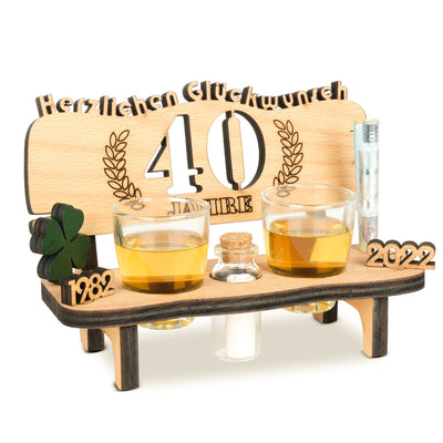 Liquor bench with year number, wooden laurel wreath with number engraving, gift for the 50th