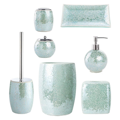 WHOLE HOUSEWARES 5 PCS. MOSAIC GLASS BATHROOM ACCESSORIES SET