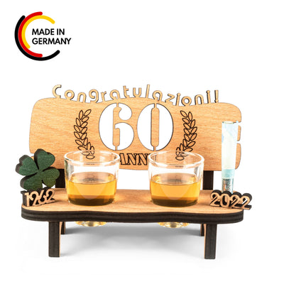 Liquor bench with year number, wooden laurel wreath with number engraving, gift for the 50th