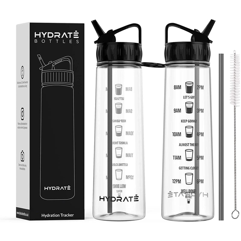 900ml Drinking Bottle With Time Markings Sports Water Bottle With Straw Bpa