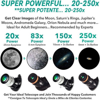 Telescope Astronomy Portable and Powerful 20x250x Easy to Assemble