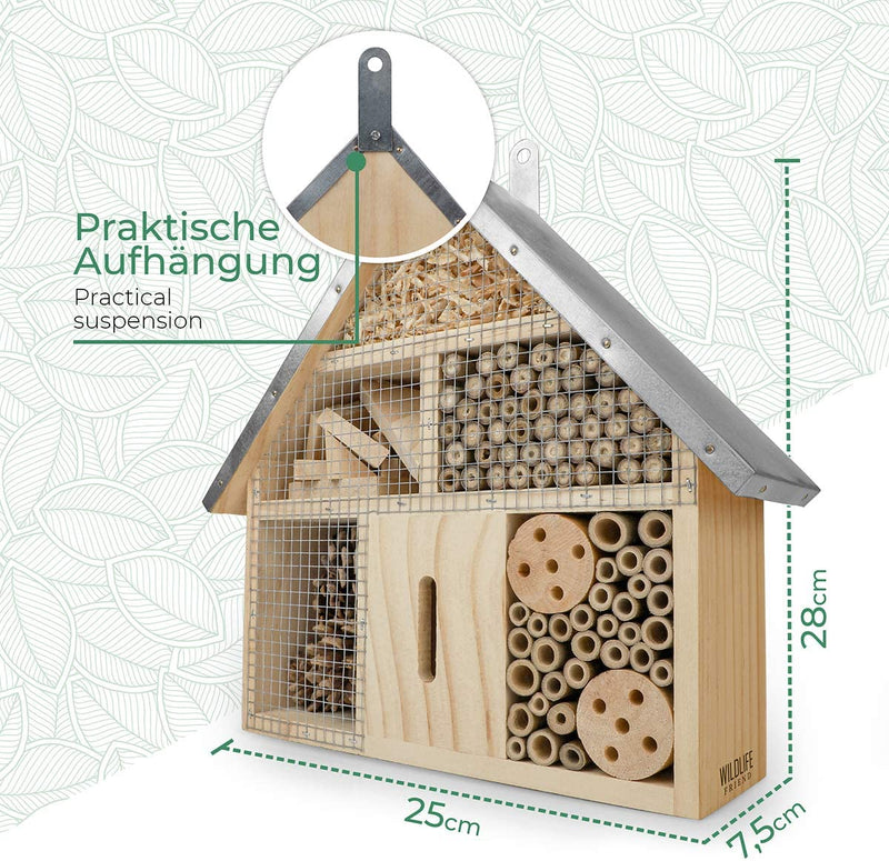 I Insect Hotel with Metal Roof Untreated Insect House Made of Natural Wood