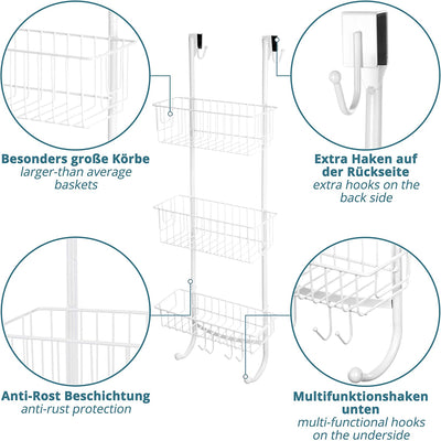 Shower Shelf with 3 Levels Grey/Chrome Look Bathroom Shelf No Drilling for Hanging 86x30x