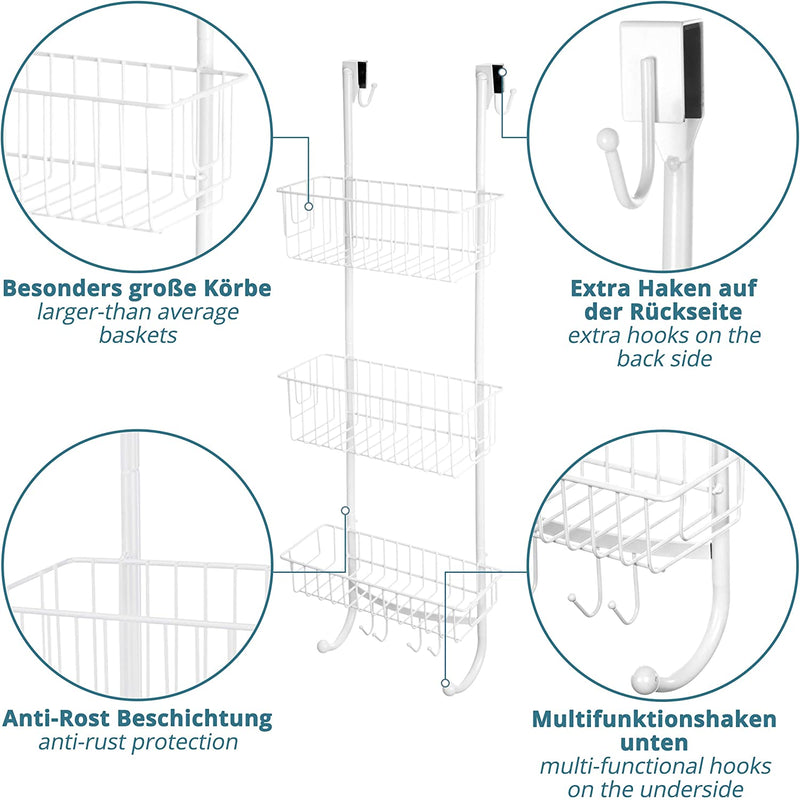 Shower Shelf with 3 Levels Grey/Chrome Look Bathroom Shelf No Drilling for Hanging 86x30x