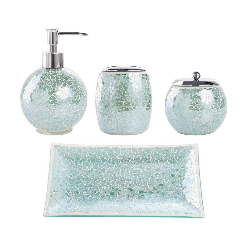 WHOLE HOUSEWARES 5 PCS. MOSAIC GLASS BATHROOM ACCESSORIES SET