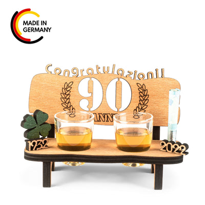 Liquor bench with year number, wooden laurel wreath with number engraving, gift for the 50th