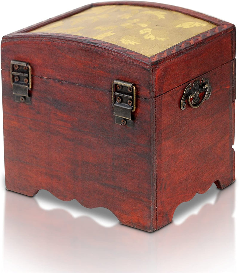 BRYNNBERG SMALL TREASURE CHEST 15X12X15CM WOODEN CHEST TREASURE CHEST VINTAGE LOOK ANTIQUE DESIGN PIRATES TREASURE HUNT WOOD RED BROWN BLACK MONEY BOX FARM CHEST