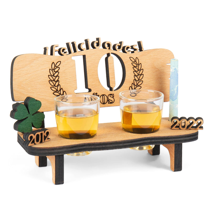 Liquor bench with year number, wooden laurel wreath with number engraving, gift for the 50th