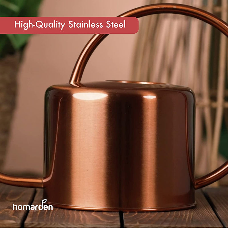 HOMARDEN COPPER COLORED 40OZ. WATERING CAN - METAL WATERING CAN WITH SIMPLE LONG SPOUT FOR INDOOR PLANTS