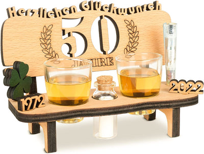 Liquor bench with year number, wooden laurel wreath with number engraving, gift for the 50th