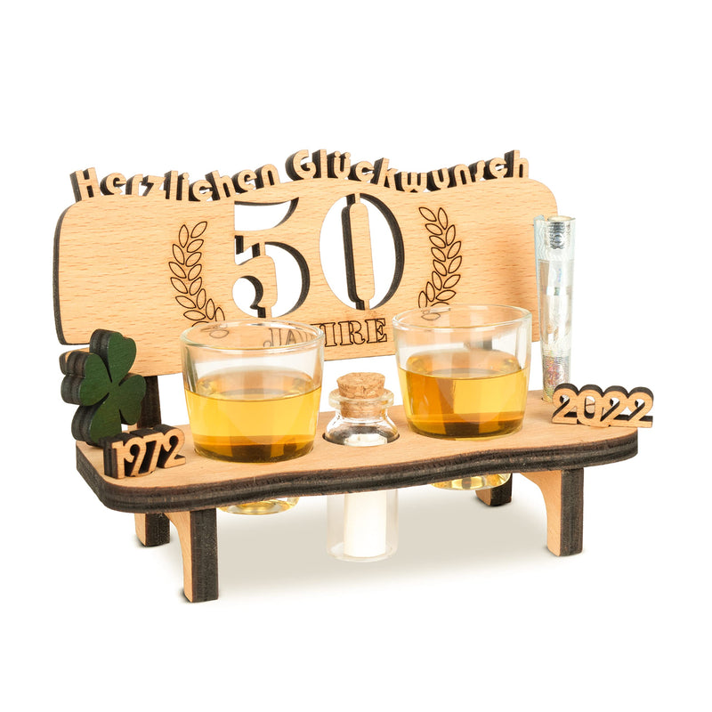 Liquor bench with year number, wooden laurel wreath with number engraving, gift for the 50th