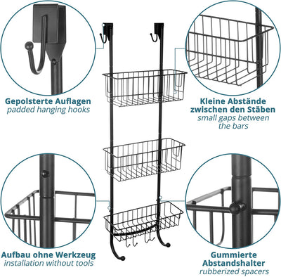 Shower Shelf with 3 Levels Grey/Chrome Look Bathroom Shelf No Drilling for Hanging 86x30x