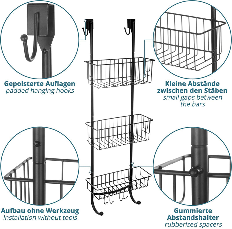 Shower Shelf with 3 Levels Grey/Chrome Look Bathroom Shelf No Drilling for Hanging 86x30x