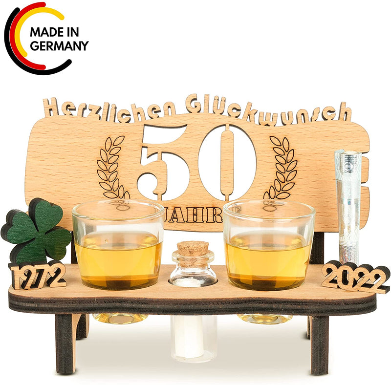 Liquor bench with year number, wooden laurel wreath with number engraving, gift for the 50th