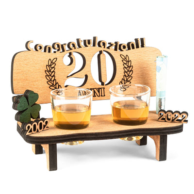 Liquor bench with year number, wooden laurel wreath with number engraving, gift for the 50th