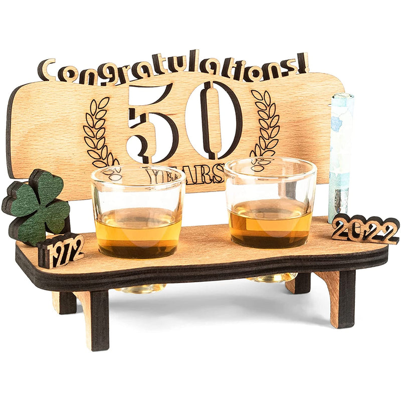 Liquor bench with year number, wooden laurel wreath with number engraving, gift for the 50th