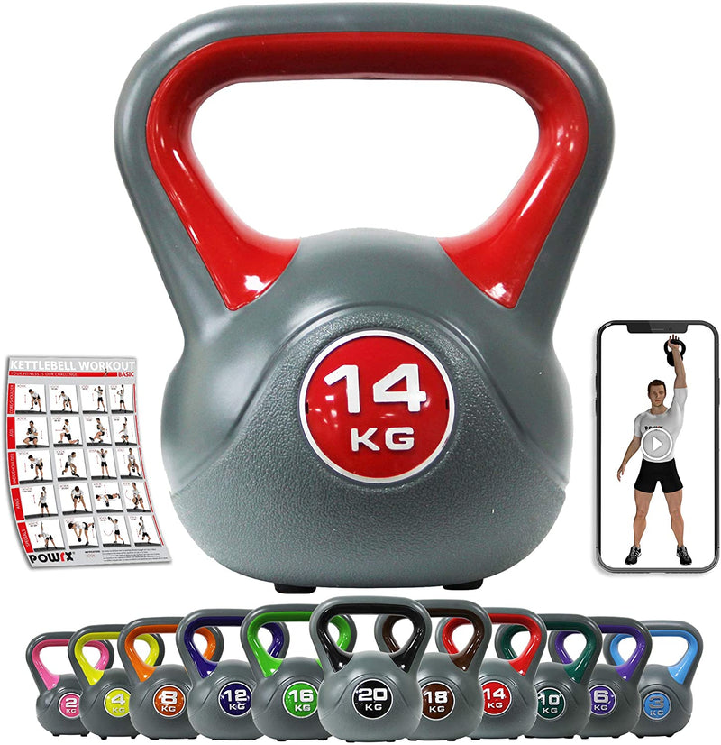 Kettlebell plastic 220 kg including workout I kettlebell in various colors