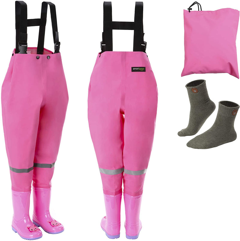 Waterproof waders for children with rubber boots pink size 34/35 ideal