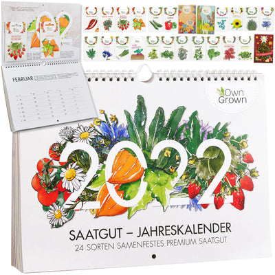 OWNGROWN SEED CALENDAR 2023 WALL CALENDAR A4: GARDEN WALL CALENDAR 2023 - MONTHLY CALENDAR WITH 24 TYPES OF VEGETABLE SEEDS