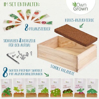 Seed growing set with wooden box and 8 types of plants seeds children's growing set