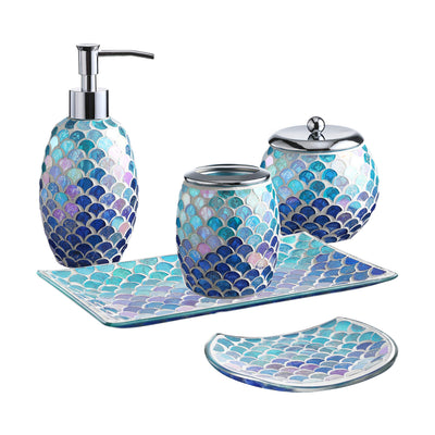 WHOLE HOUSEWARES 5 PCS. MOSAIC GLASS BATHROOM ACCESSORIES SET