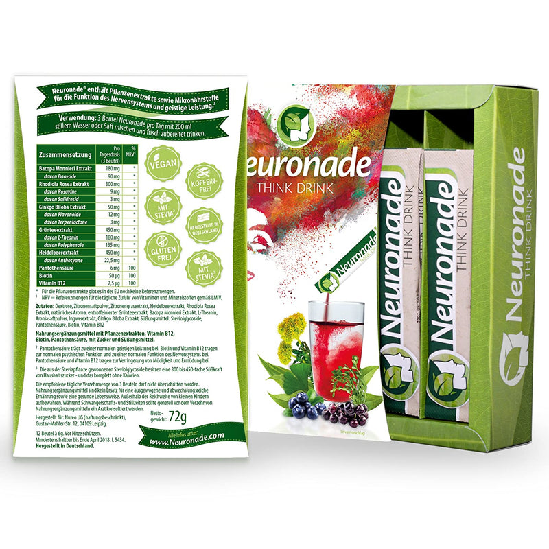 NEURONADE - DRINK FOR CONCENTRATION I BRAIN FOOD WITH IMPORTANT VITAMINS AND POTENTIALS LIKE GINKGO