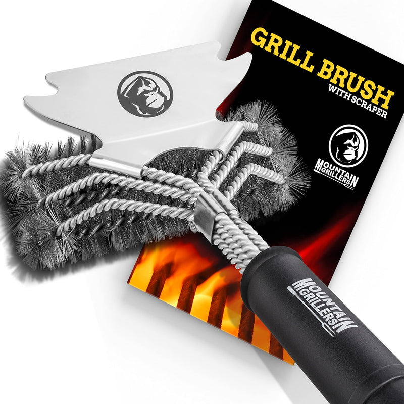 Grill brush with robust bristles and sharp scraper for this grill