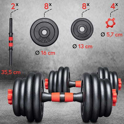 POWRX DUMBBELLS SET OF 2 CAST IRON 15KG / 20KG / 30KG - DUMBBELL RODS