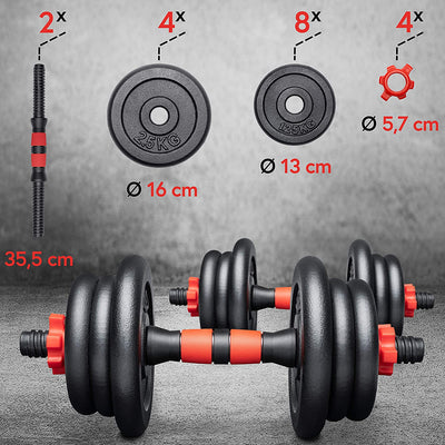 POWRX DUMBBELLS SET OF 2 CAST IRON 15KG / 20KG / 30KG - DUMBBELL RODS