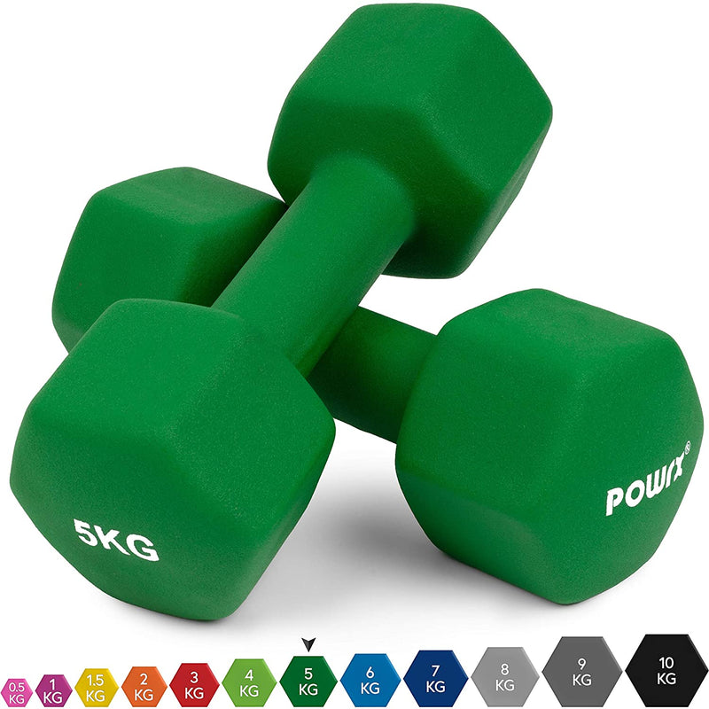 Hexagonal neoprene dumbbells 2 x 2 kg (pair) including workout I 05 10 kg I weights