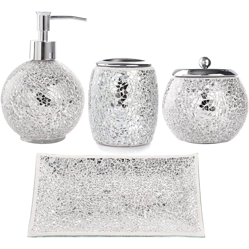 WHOLE HOUSEWARES 4 PCS. MOSAIC GLASS BATHROOM ACCESSORIES SET